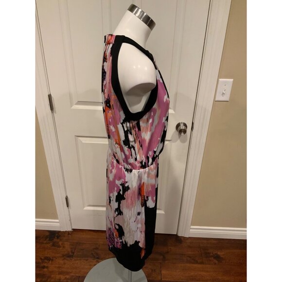 T Tahari Black & Pink Splatter Print W/ Ring Neck Dress, Size Large - Picture 4 of 7